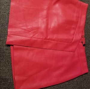 Red Distressed Faux Leather Asymmetric Mini skirt